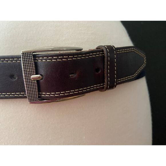 MARTIN DINGMAN Navy Surcingle Belt w/Dark Brown Leather Trim Womens sz 32 - Picture 3 of 12